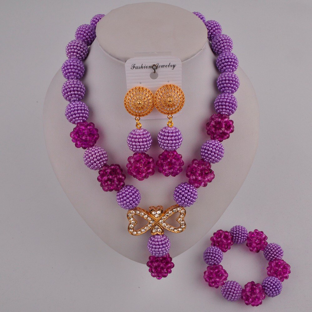 Nigeriaanse bruiloft, prachtige bruidssieraden, afrikaanse sieraden, rode imitatieparel, kristallen sieradenset xx -82: Lichtpaars