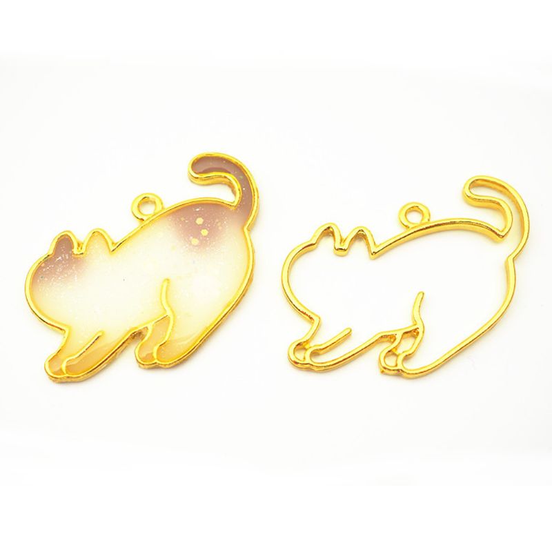 9Pcs Naughty Cat Daily Life Blank Frame Pendant Bezel Setting UV Resin Jewelry