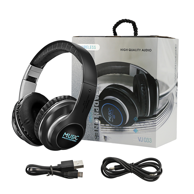 Headset With Mic Support TF Card HIFI Stereo Foldable Earphones 5.0 Bluetooth Headset Portable Wireless Headphones For Cellphone: Black With Box