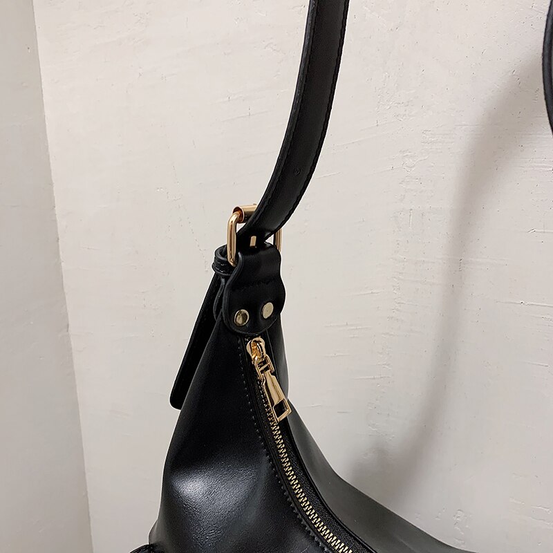 Bolso blanco Hobos de de para mujer, Cartera de mano de piel de Color sólido con múltiples bolsillos, bolso de hombro a la de media luna,