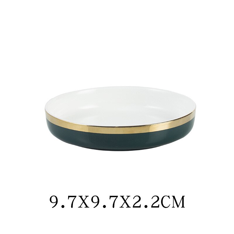 Nordic Stijl Groene Keramische Goud Inlay Diner Plaat Steak Food Lade Servies Rijke Soepkom Fruit Dessert Servies Set: Taste Dish
