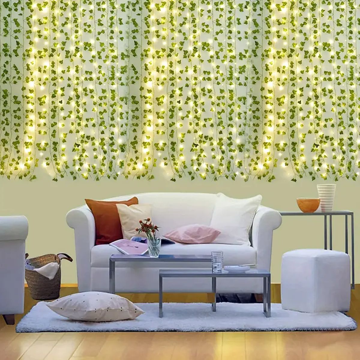 12 pacotes de videira pendurado guirlanda luz da corda artificial lvy led stringlight para o quarto festa casamento jardim parede sala decoração casa