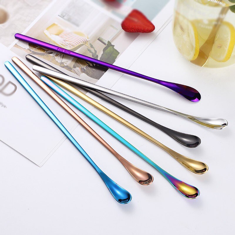 Stainless Steel Long Handled Coffee Spoon Ice Cream Dessert Tea Stirring Spoon For Picnic Kitchen Accessories Bar Tools
