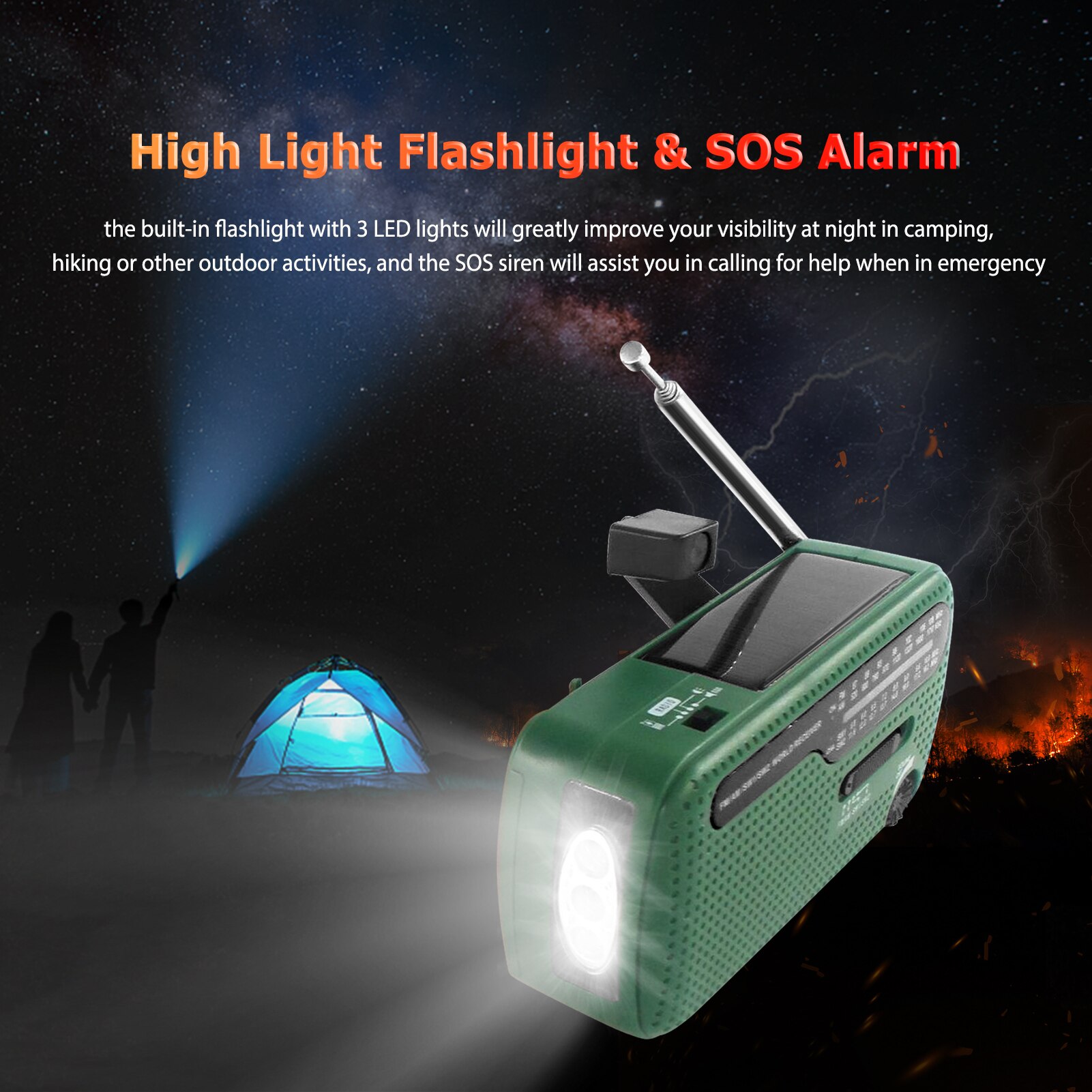Emergency Radio Hand Crank Solar Radio 1200Mah Oplaadbare Draagbare Power Bank Led Zaklamp Am/Fm/SW1/SW2 Wereldontvanger
