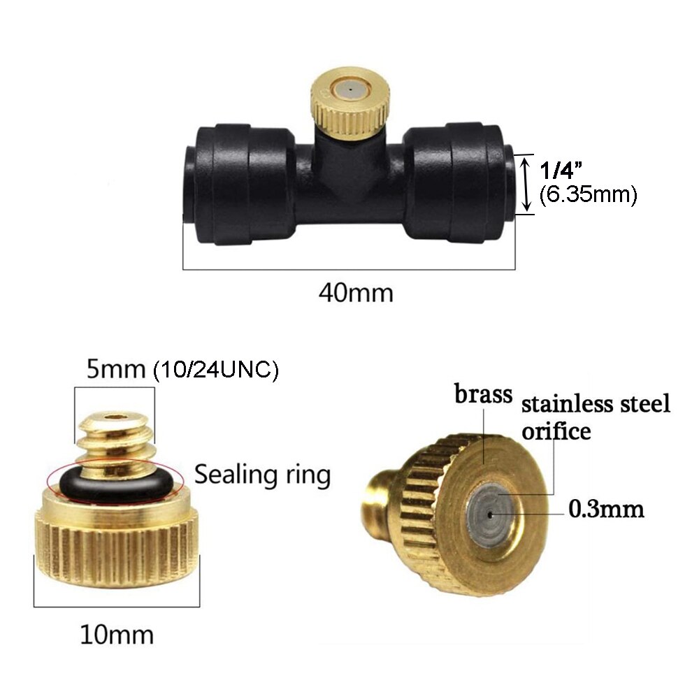 20 Stuks Schroefdraad Messing Verneveling Nozzle 0.1-0.8Mm Orifice Water Mister Onderdelen Fog Nozzle Voor Patio Vernevelaars outdoor Cooling