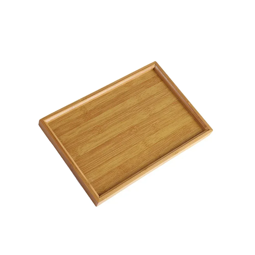 Bandeja de té Rectangular de madera de bambú, bandeja de madera maciza, bandejas para tazas de té, bandeja de soporte para cocina, , barra de té, bandeja de almacenamiento, vajilla: Negro