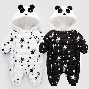 Forår vinter panda baby rompers overalls bodysuit tøj jumpsuit nyfødt pige dreng andedun snowsuit børn spædbørn sne slid