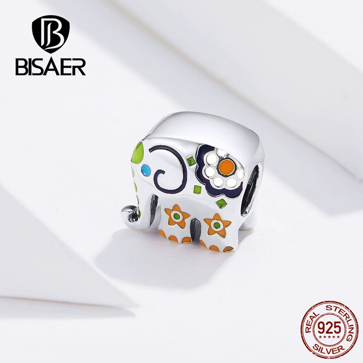 Bisaer elefante encantos 925 prata esterlina tailândia feliz elefante contas apto para charme pulseiras prata 925 jóias efc095