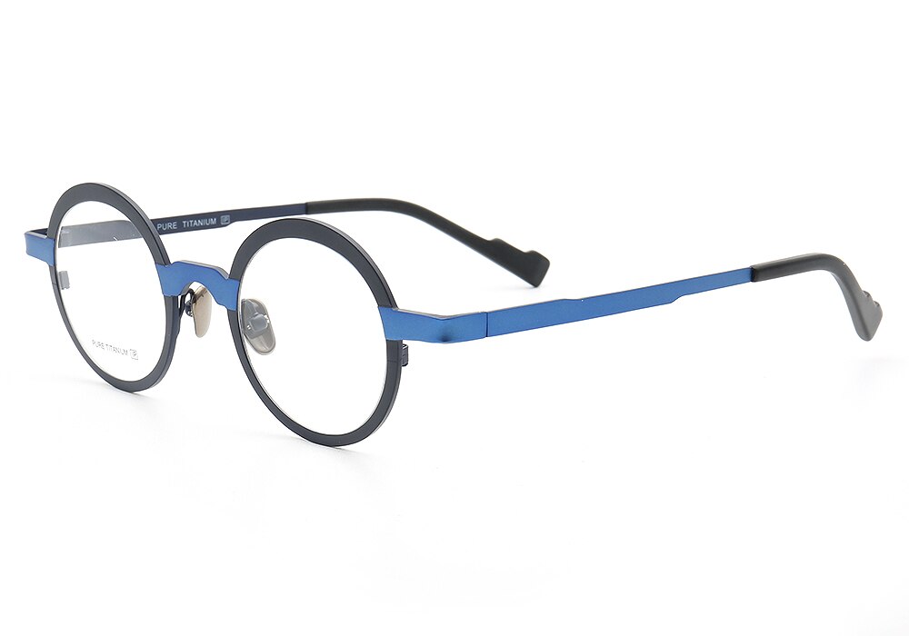 Naisten pyöreät silmälasikehykset miesten retrosilmälasikehykset puhdasta titaania metalliset täyskehykset rento kevyet reseptilasit: Sininen  c3