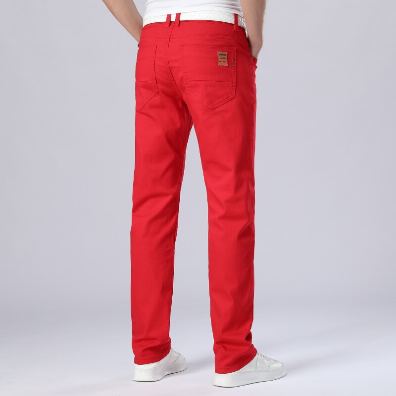 Pantalones rectos eans para Hombre, pantalones de chándal ajustados rojos de , pantalones de mezclilla de , pantalones de motorista informales para Hombre