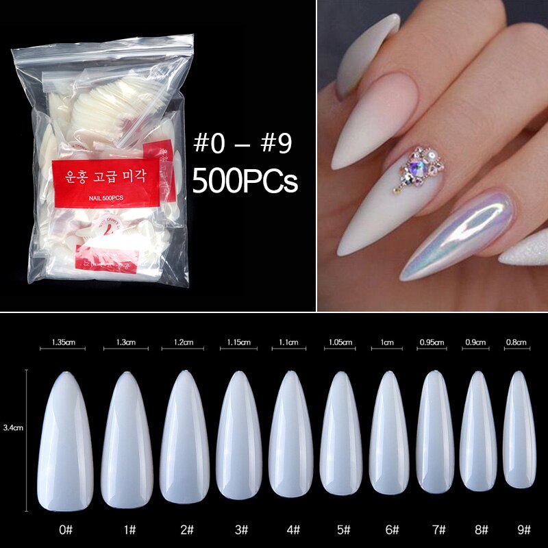 100/500 stk stiletnegle falske negle kunsttips natur klar farve fuld cover akryl diy negle extensions tryk på negle værktøj: 500 stkscx-naturlig