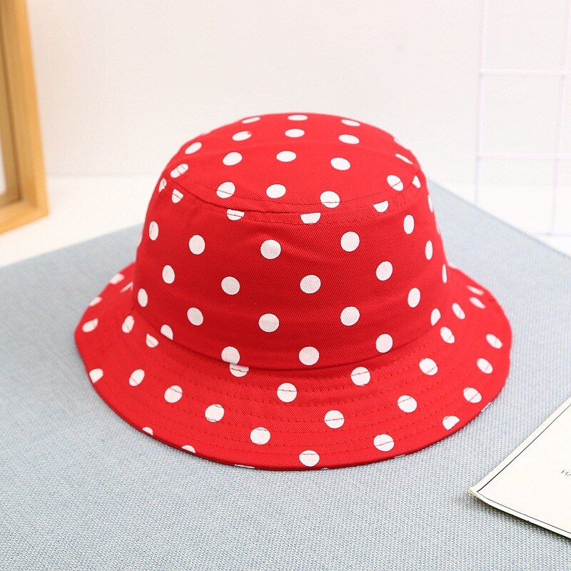 Polka dot spand hat til piger drenge bomuld afslappet flad panama til piger spand hat børn gul rød hvid beige sol hat børn: Rød