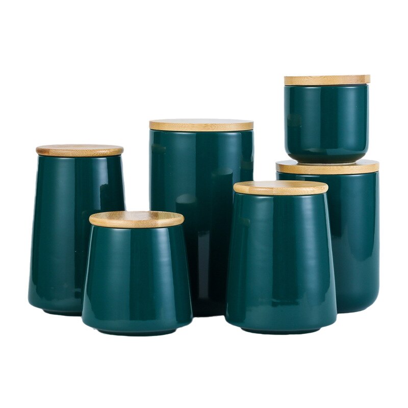 1PC Ceramic Storage Tank Sealed Coffee Storage Bottle with Wood Lid Spice Jar Container Sealed Tea Cans Tea Pot Grain Organizer