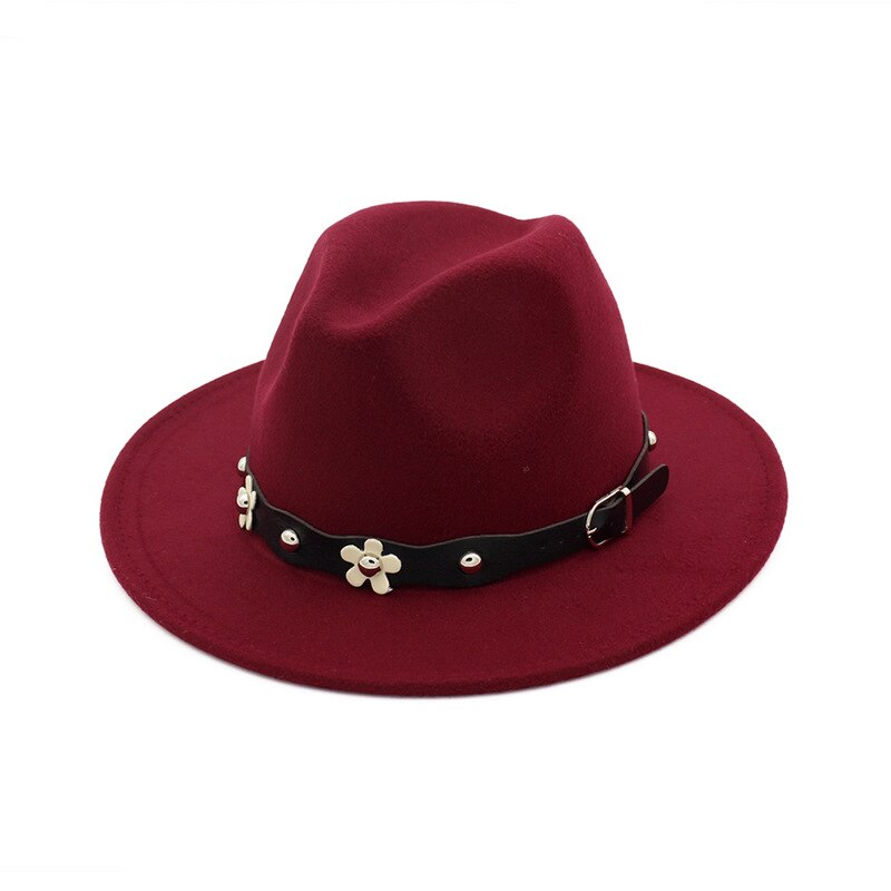 QBHAT European US Classic Wool Felt Fedora Trilby Hats Wide Brim Hat Autumn Winter Women Jazz Formal Cap Casual Gambler Hat: Burgundy