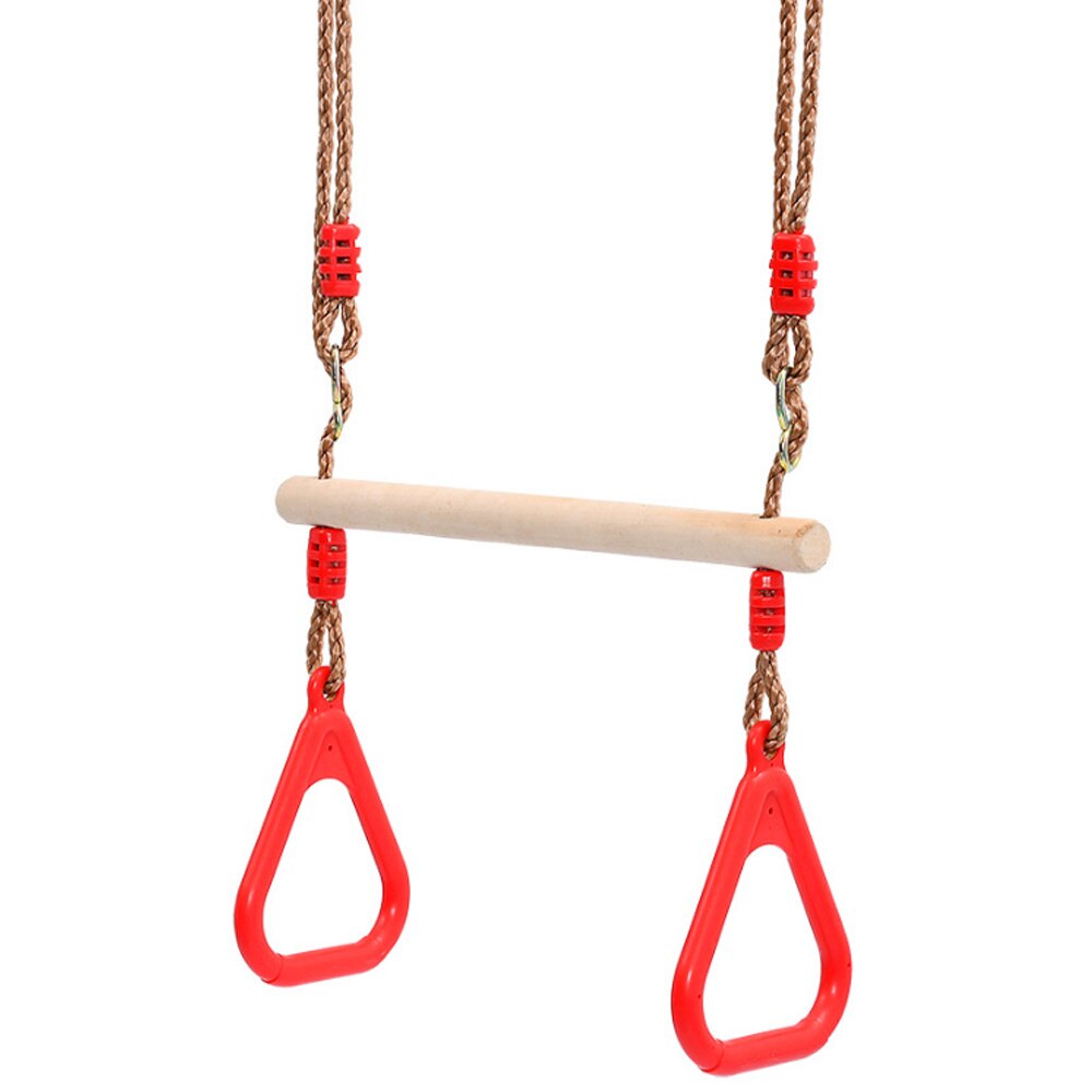 Børn trapeze svingstang med ringe træ legesæt med plastringe gym ringe til børn børn voksen fitness ring: Rød