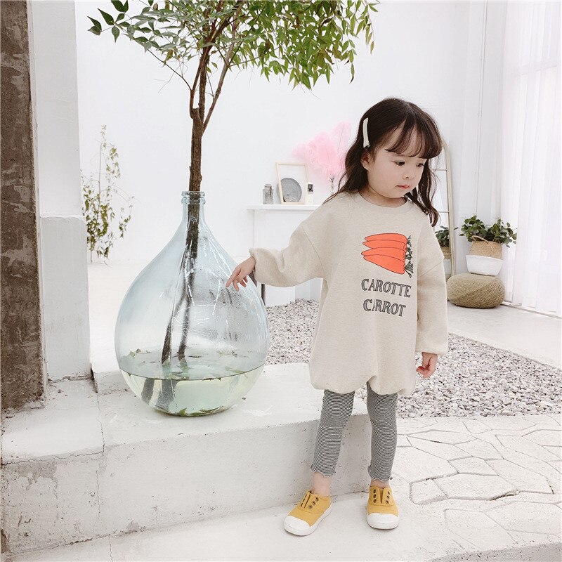 2020 del nuovo Bambino di Autunno Delle Ragazze di Modo Felpe Carota Stampa Vestiti di Cotone per I Bambini Bambino A Maniche Lunghe Della MAGLIETTA Delle Ragazze Pullover