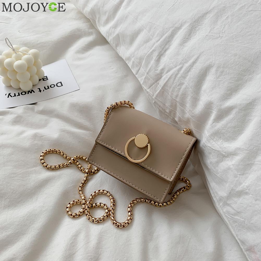 Vintage puur gekleurde pu leren dames crossbody handtas schouder messenger bags stevige ketting schouder mini portemonnee