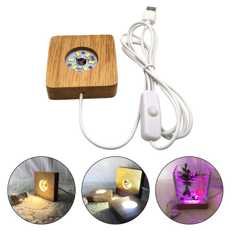 Handgemaakte Vierkante Houten Led Light Base Night Lamp Base Stand Voor Kristalglas Hars Art Dispaly Ornamenten
