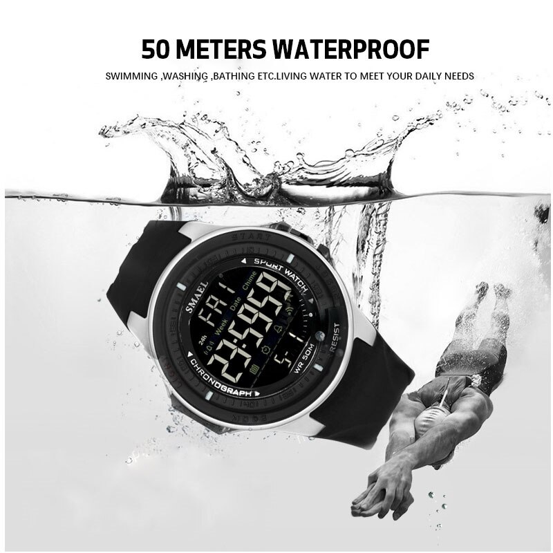 Smael relógio digital esportivo, marca de luxo, mergulho, 50m, relógios, eletrônicos, led, militar, homens, relógios de pulso casual, relógio masculino