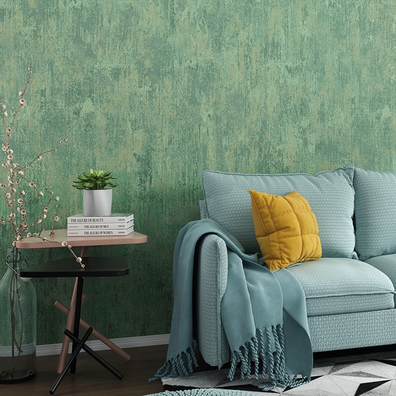 American Country Dark Green Wallpaper Solid Color Retro Nostalgic Style Bedroom Living Room Non-Woven Background Wallpaper