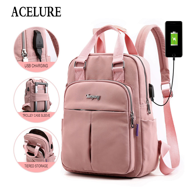 ACELURE Anti-vol USB Charge Nylon sac à dos étanche femmes école sacs à dos sac à dos sacs d'école adolescentes filles sac de voyage