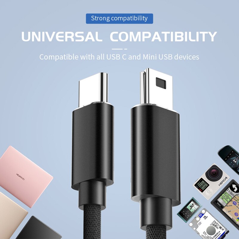 USB C to Mini USB Cable USB Mini-B Adapter Connector For Thunderbolt 3 PC Computer Laptop Player Digital Camera Mini USB Cord