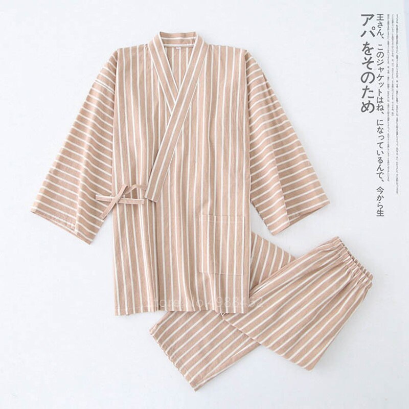 Asiatisk sommer hjemmetøy japansk stil spa tradisjonelle kimono bukser herre stripe samura pyjamas yukata jinbei nattøy pyjamas: Sett 4 / M