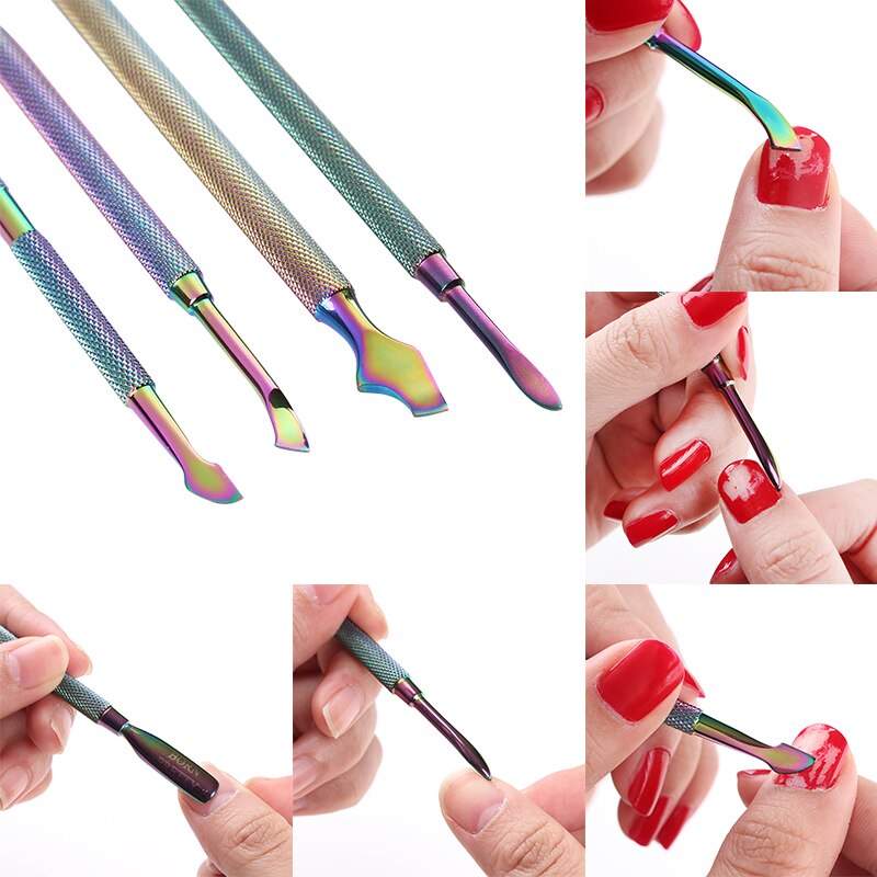 BORN PRETTY Rainbow Nail Cuticle Pusher Dual-use Cuticle Remover Cutter Scraper Cleaner Trimmer Manicure Pedicure Tool