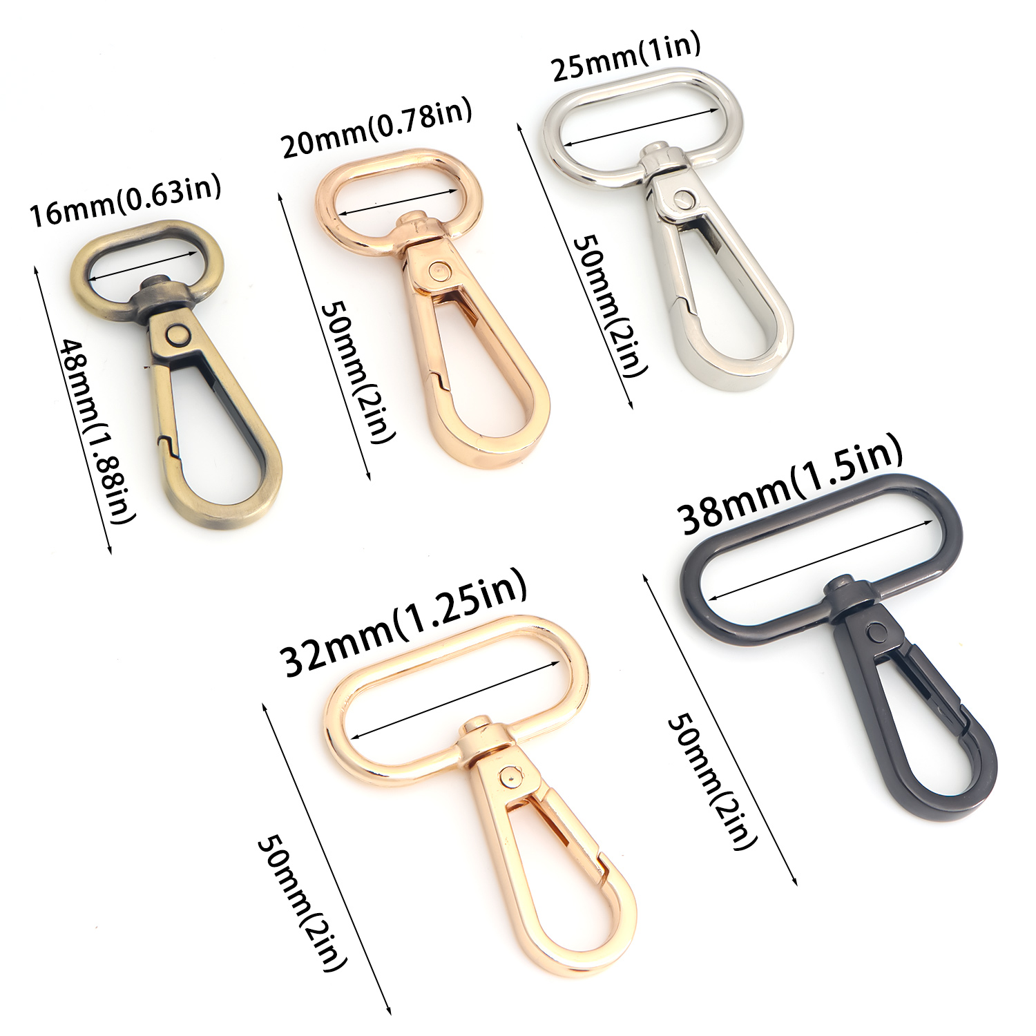 5 stks Draaibare Sluitingen, Ovale Ring Karabijn Klauw Metalen Push Gate Karabijnhaak voor Portemonnee Sleutelhanger Riem