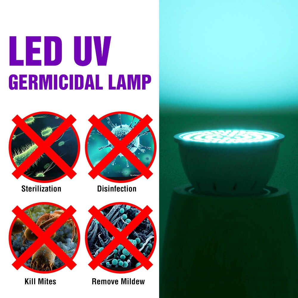 GU10 UVC LED Germicidal Light E27 Sterilizer Disinfection Light Bulb E14 UV Virus Bactericidal Lamp MR16 Ultraviolet Lamp B22