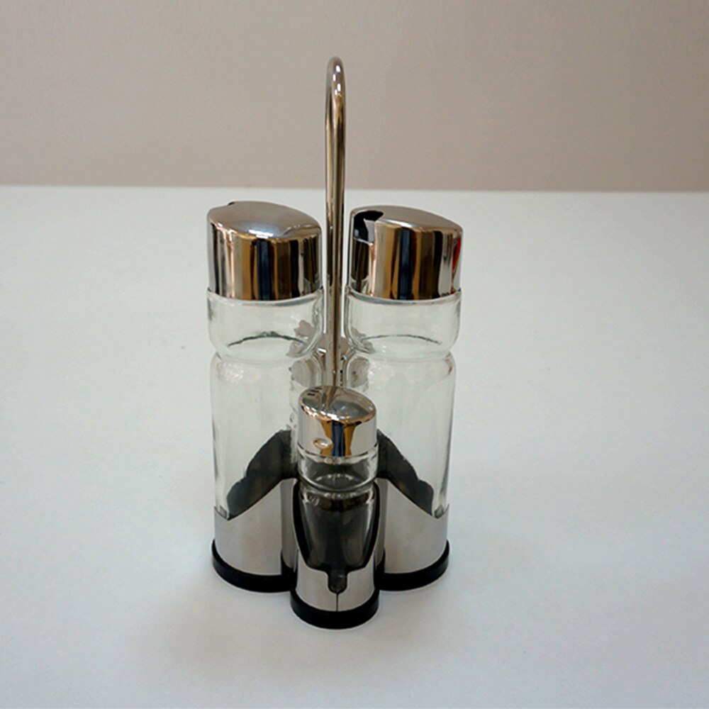 Oil and Vinegar Bottle Set 304 Stainless Steel Cap and Glass Cruet Slat/Pepper Shakers for Kitchen: Default Title