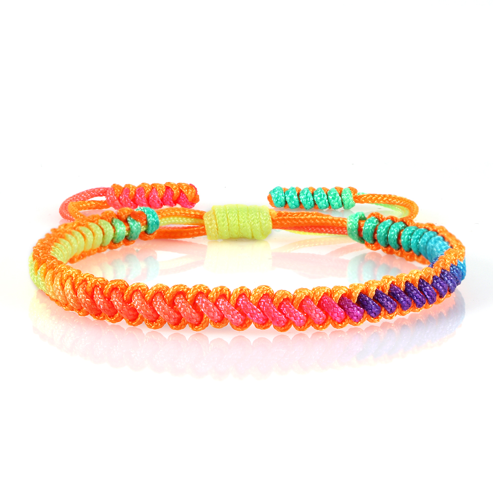 Lucky Colorful Rainbow Knots Braided Bracelet For Women Men Couple Handmade Adjustable Prayer Nylon Rope Bangles Travel: Vermeil