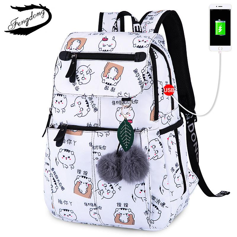 Mochila moderna con estampado de flores para mujer, bolso de hombro impermeable, Chica adolescente, escolar: Smile white