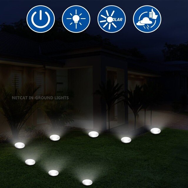 Solar Ground Lights 8 LED Solar Disk Lights Waterproof In-Ground Lights Landscape Lights for Pathway Yard Deck 12 Packs: Cold White