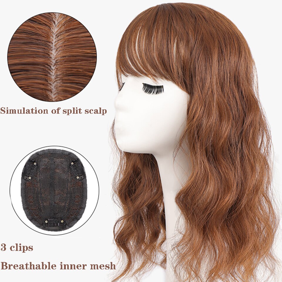 SEEANO-peluquín sintético con flequillo para mujer, pelo corto ondulado, reemplaza la peluca para cubrir el cabello blanco y aumentar el volumen del cabello