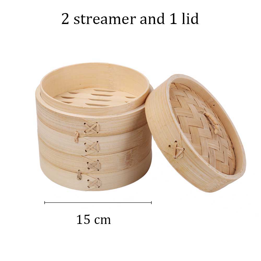 Bamboo parowar koszyk do gotowania na parze kluska ryby ryż warzywny kosz na przekąskę Dim Sum kuchnia narzędzia kuchenne klatka lub zestaw okładek: 15cm 2 cage 1 lid