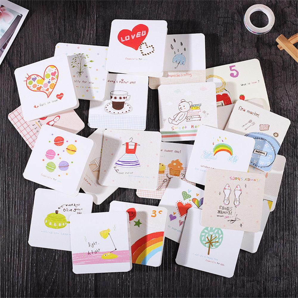 Juego de 10 tarjetas + 10 sobres, Mini tarjeta de felicitación, letra linda de la historieta, juego de papel Kawaii, tarjeta de cumpleaños, tarjeta de papel de escritura