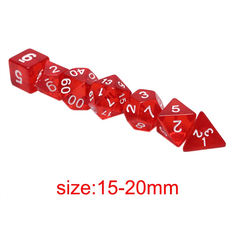 7 Stks/partij Transparante Dobbelstenen Set D4,D6,D8,D10,D10 %,D12, d20 6 Kleuren Verschillende Kleur