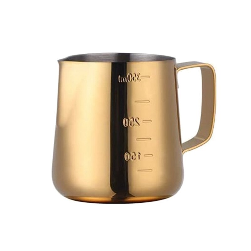 Jarra de acero inoxidable para espumar leche y café, jarra con escala para el hogar, jarra de leche artística Latte: Oro