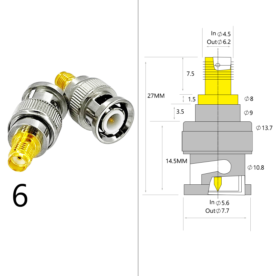 Adaptador de antena Wifi SMA macho hembra a BNC N macho hembra, Conector de enchufe RF coaxial, convertidor recto, precio al por mayor, 1 ud.: Type6