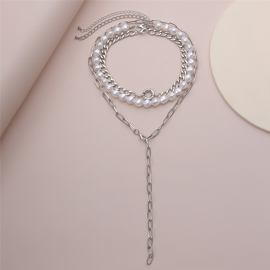 Gothic Barocke Perle Quaste Kreis Anhänger Halsband Halskette Frauen Jahrgang Multi Schicht Silber Farbe Lange Kette Halskette Schmuck: Ursprünglich Titel