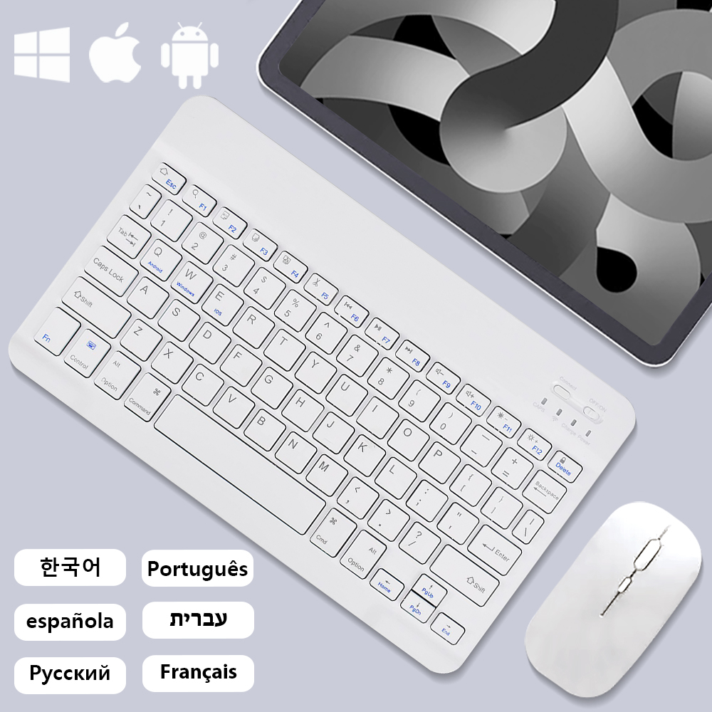 Für Android Ios Windows Bluetooth Wireless Tastatur Weiß Extra lange Standby-Tablet-Tastatur und Maus mit One-Click-Schalter