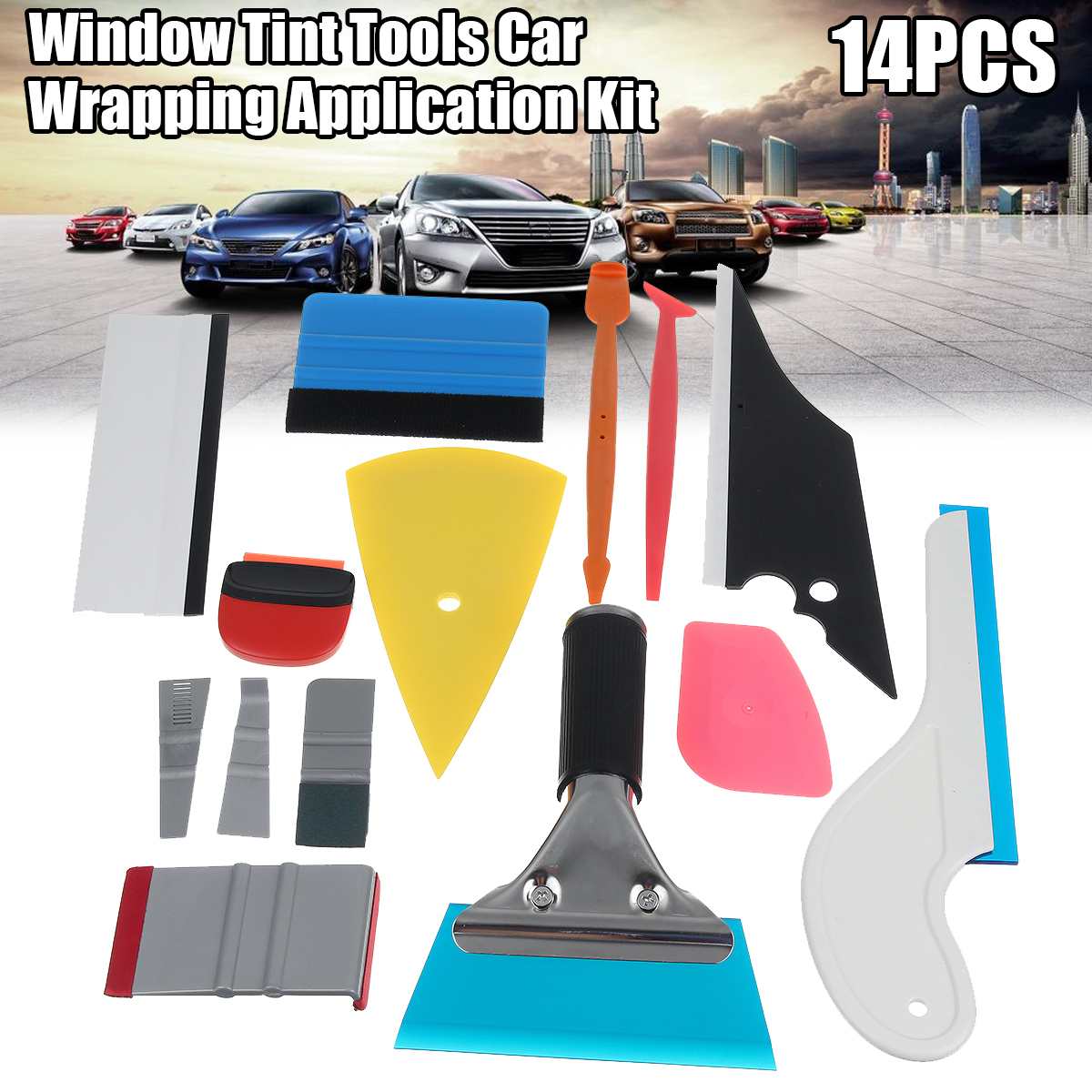 Carbon Fiber Vinyl Wrap Car Tool Kit Window Tint Tools Car Wrapping Application Kit Car window Squeegee Scraper tool 10/12/14PCS