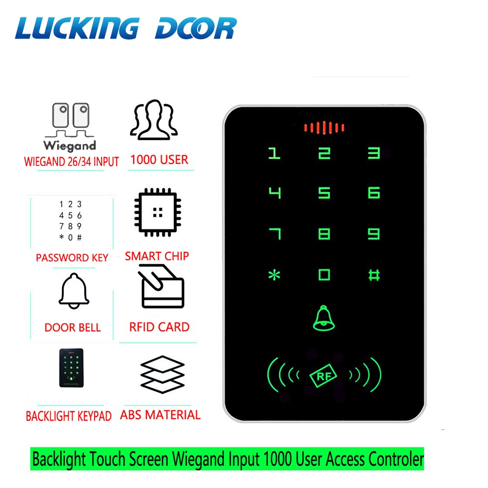 Backlight RFID Access Keypad Door Lock Opener 1000 User 13.56Mhz Card Reader Wiegand Input Smart Door Access Control System