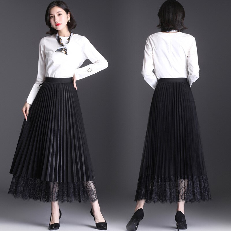 Gonne a pieghe nuove a vita alta da donna primavera estate minimalismo elegante gonna lunga elastica femminile da ufficio per studentessa
