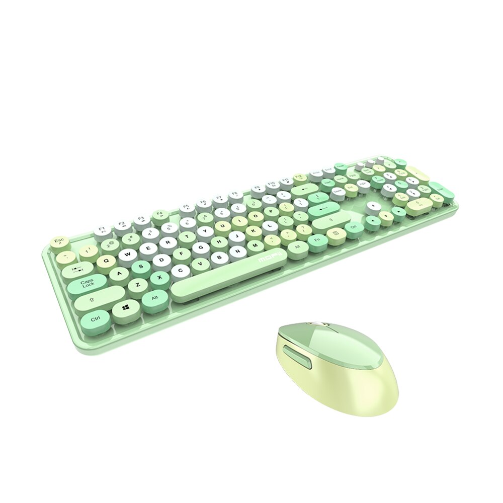Mofii Sweet Keyboard Mouse Combo Mixed Color 2.4G Wireless Keyboard Mouse Set Circular Suspension Key Cap for PC Laptop: Green