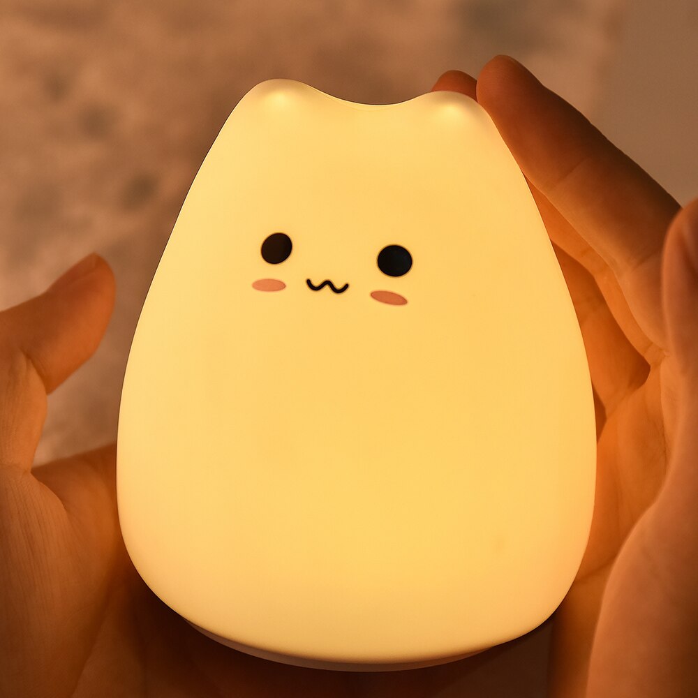 Sød silikone led natlys til baby børn børn soveværelse berøringssensor fjernbetjening kat lampe dekoration værelse indretning legetøj