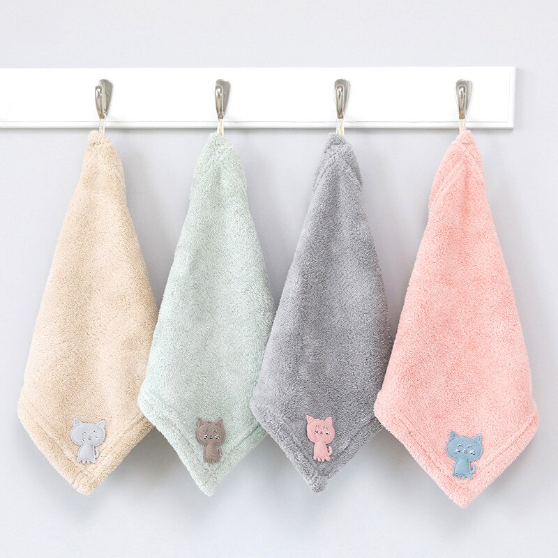 Coral Fleece Handdoek Keuken Handdoek 1Pc 25*25Cm Zachte Extreme Comfort Vierkante Kat Patch Borduren Handdoeken roze Groen Grijs