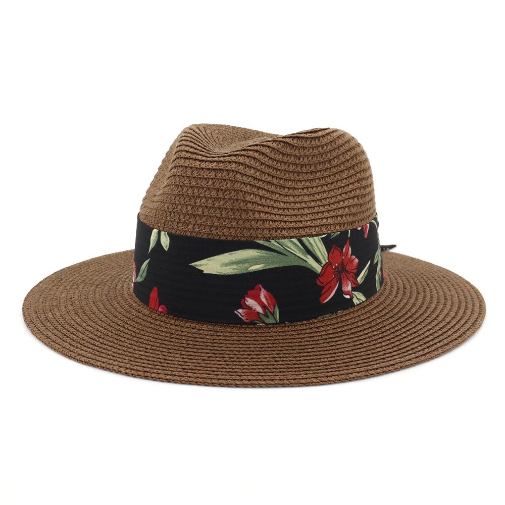 Dameshoed zomer brede rand strohoeden grote zonnehoeden uv-bescherming panama floppy strandhoeden dames strikhoed dames fedora's: Bruin