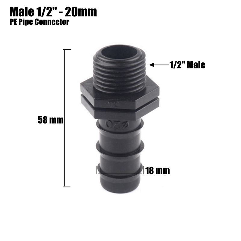 3 pcs 1/2 "3/4"-16 ~ 25mm PE Pijp Connector Irrigatie Slang Pagode Connectors Irrigatie Pijp schroefdraad Straight Connector Adapter: Male 1l2 Inch-20mm